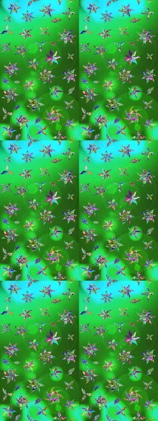 Yeşil ve mavi renkte güzel çiçekler, suluboya desenli, duvar kağıdı, kart ya da kumaş için fayanslı eskizler. Raster..