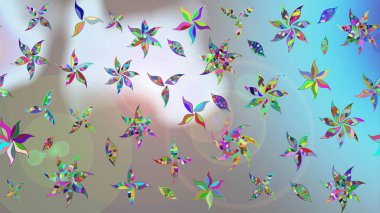 Raster illüstrasyonundaki çiçek desenli çizim. Gri ve mavi renkte çiçekler.