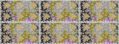 El yapımı dekoratif çerçeve, albüm kapağı, tebrik kartı, klasik Art deco tarzı. Altın karalama fantezi yapraklarından Raster soyut çiçek çelengi ve gri ve nötr renklerde çiçek..