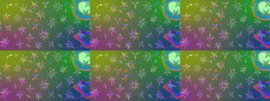 Raster deseni. Karalama çiçekleri çizim kalıbı. Sanat ilham verici ve mavi renkli çiçekler ve arkasında iz bırakıyor. Yeşil ve mavi el çizimi desen.