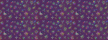 Mor ve mor renkte bahar çiçekleri. Yaprak ve çiçeklerin suluboya resimleri, mor ve mor renkler üzerine çizimler. Raster illüstrasyonu.