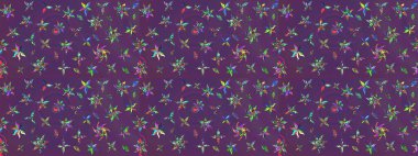 Mor ve mor renkte bahar çiçekleri. Yaprak ve çiçeklerin suluboya resimleri, mor ve mor renkler üzerine çizimler. Raster illüstrasyonu.