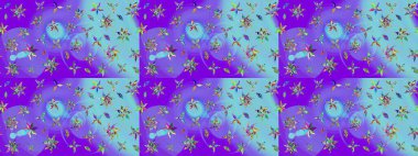 Çiçekli zambakların eskiz geçmişi. Çiçek tasarımı için inanılmaz bir kolaj cenneti tarzı. Parlak çiçekli kolaj çiçekleri mor ve mavi.