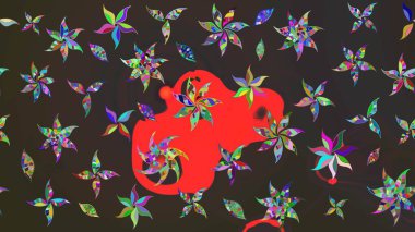 Asya tekstil tarzında. Düz Çiçek Elementleri Tasarımı. Renkli Bahar Teması eskiz kalıbı. Raster illüstrasyonu. Çiçek desenli çizim. Güzel kumaş deseni.