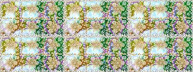 Çiçek desenli altın metal. Tarafsız ve altın elementli yeşil renkler. Raster altın çiçek süsü brokar kumaş ve cam desenli. Kusursuz altın desen.