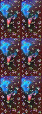 Arkaplan dokusu, duvar kağıdı, mor ve mavi renkli çiçek teması. Soyut etnik raster çizim kalıbı. Kabile sanatı boho baskısı, klasik çiçek arkaplanı.