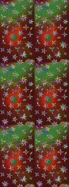 Çiçekler suluboya tarzında kahverengi ve yeşil renklerde. Raster illüstrasyonunda çiçek deseni çizimi.