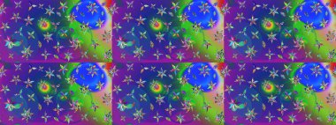 Şirin çiçek elementleri. Raster illüstrasyonu. Mavi ve mor renkli çiçekler. Çizim.