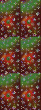 Çiçek duvar kâğıdı. Renkli çizim kalıbı. Çiçek arkaplan. Kahverengi ve yeşil renkli şirin tekstil. Raster illüstrasyonu.