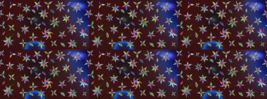 Çiçek desenli çizim. Raster illüstrasyonu. Asya tekstil tarzında. Kahverengi ve mor renkli çiçekler. Raster illüstrasyonu.