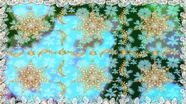 Süslü raster dekorasyonu. Barok tarzında duvar kağıdı tasarımı için kusursuz damaske deseni arkaplanı. Altın elementlerle mavi renklerde altın desen.