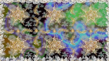 Çiçek süsü kumaş deseni, cam, çiçek desenli metal gri renkli ve altın elementli. Klasik raster altın pürüzsüz desen.