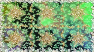 Kusursuz klasik raster altın desenli. Yeşil renklerde, altın elementlerle kusursuz desen. Geleneksel oryantasyon süsü. Klasik vintage arkaplan.