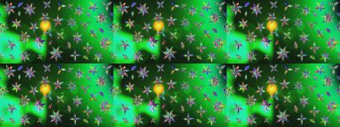 Raster çiçek desenleri çiziyor. Vadinin çiçekleri yeşil ve gri renklerde.