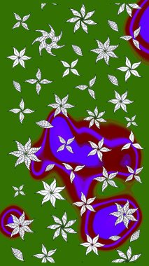 Raster illüstrasyonu. Çiçekli karalama şeklinde Raster çiçek deseni. Yumuşak, bahar çiçekleri yeşil ve nötr renklerde.