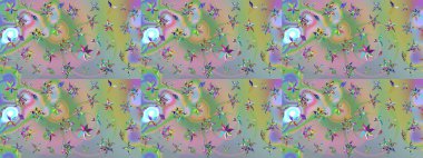 Raster çiçek izi. Çiçeksel nötr ve yeşil çizim deseni. Klasik taslak çizimi.