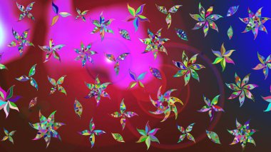 Çiçekli karalama şeklinde Raster çiçek deseni. Kırmızı ve kahverengi renkte çiçekler. Yumuşak, bahar çiçekli arka plan.