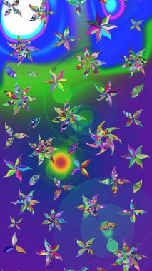 Küçük çiçekte hoş bir çiçek deseni var. Mavi ve mor renkli parlak çiçekli soyut çizim deseni. Çiçek elementli zarif raster dokusu..