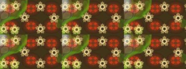 Çiçek. Raster illüstrasyonu. Kahverengi, turuncu ve yeşil renklerde. Kusursuz dekoratif arka plan, çiçek mandala.