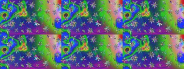 Raster düz çiçek çizim deseni. Hediye ambalaj kağıdı, tebrik kartları, posterler ve pankart tasarımı. Yeşil ve mavi renkte çiçekler.