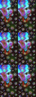 Yapraklı çiçekler ve rengarenk papatya çiçekleri. Eskiz arkaplan modeli. Raster - stok.