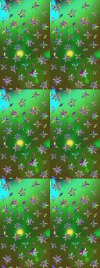 Çiçekli yaz çiçekleri. Küçük çiçekte güzel bir desen. Küçük renkli çiçekler. Moda baskıları için zarif bir şablon. Motley illüstrasyonu. Çizim.