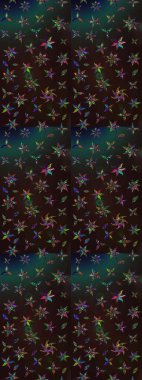 Suluboya elle çizilmiş çiçek desenli eskiz deseni. Parlak renkli fantezi çiçekleri, yapraklar, gri ve kahverengi renkli tomurcuklar, gri ve kahverengi.