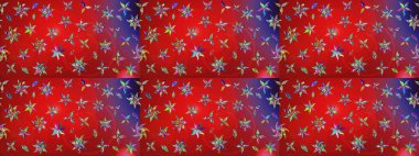 Çiçekli karalama şeklinde Raster çiçek deseni. Yumuşak, bahar çiçekli arka plan. Kırmızı ve mor renkte çiçekler.