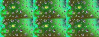 Raster düz çiçek çizim deseni. Hediye ambalaj kağıdı, tebrik kartları, posterler ve pankart tasarımı. Renkli çiçekler.