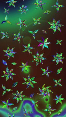 El çizimi çiçekli soyut çizim kalıbı. Raster illüstrasyonu. Renkli çiçekler.