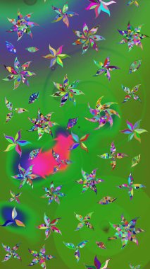 Çok renkli, zarif küçük çiçekler ve komik böcekler, raster desen, illüstrasyon.