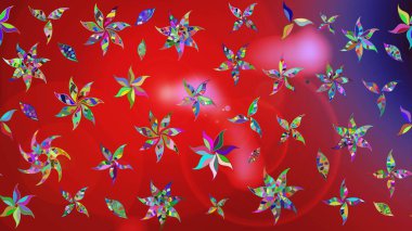 Çiçek desenli eskiz, yaz çiçekleri. Kırmızı ve mor renkte çiçekler. Renkli Bahar Teması eskiz kalıbı. Düz Çiçek Elementleri Tasarımı.