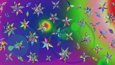 Motley illüstrasyonu. Küçük renkli çiçekler. Küçük çiçekte güzel bir desen. Moda baskıları için zarif bir şablon. Yeşil ve mavi çiçekli bahar çiçekleri.