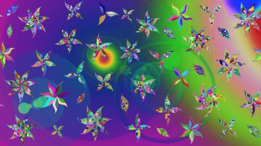 Küçük çiçekteki sevimli çiçek deseni. Yeşil ve mavi renkte çiçekler. Raster illüstrasyonu.