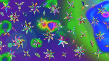 Çiçek arkaplan. - Mavi ve yeşil çiçekler. Çiçek kolajı. Çiçek kompozisyonu. Doğa. Raster deseni. Küçük çiçekte güzel desen var..