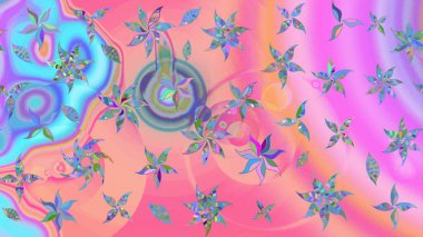 Soyut etnik raster çizim kalıbı. Kabile sanatı boho baskısı, klasik çiçek arkaplanı. Arkaplan dokusu, duvar kağıdı, pembe ve mavi renkli çiçek teması.