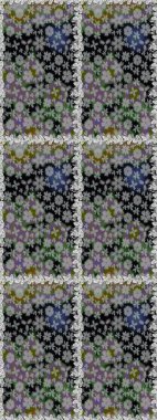 Motley illüstrasyonu. Gri ve siyah çiçekli bahar çiçekleri. Moda baskıları için zarif bir şablon. Küçük çiçekte güzel bir desen. Küçük renkli çiçekler..