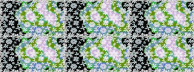 Bir sürü nötr ve yeşil soyut çiçekli tropik, pürüzsüz desen. Küçük çiçekteki sevimli çiçek deseni. Varicoloneutral ve yeşil raster pürüzsüz çizim.