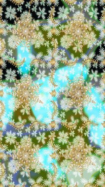 Klasik klasik klasik arka plan. Geleneksel oryantasyon süsü. Kusursuz klasik raster. Tarafsız, yeşil ve altın desenli..