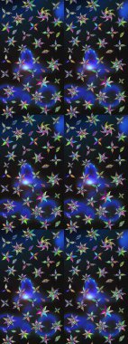 Raster illüstrasyonu. Şirin çiçekli eskiz deseni ve gri ve mavi renkli yapraklar, suluboya çiçek deseni, duvar kağıdı, kart veya kumaş için fayanslı.