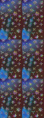 Patlayan çiçekler soyut olarak yerleştirilmiş. Raster deseni. Yumuşak, bahar çiçekleri kahverengi ve mavi renklerde. Raster illüstrasyonu.