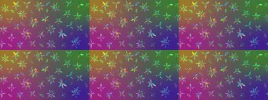 Eskiz arkaplan modeli. Raster - stok. Yapraklı çiçekler ve mor ve yeşil renkli papatya çiçekleri..