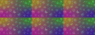 Raster illüstrasyonu. Şirin çiçekli eskiz deseni ve mor ve yeşil renkli yapraklar, suluboya çiçek deseni, duvar kağıdı, kart veya kumaş için fayanslı.