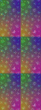 Raster illüstrasyonu. Renkli Bahar Teması eskiz kalıbı. Düz Çiçek Elementleri Tasarımı. Mor ve yeşil renkte zarif çiçekli suluboya.