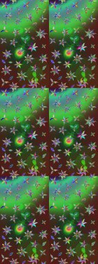 Yeşil ve kahverengi renkli yeşil ve kahverengi papatya deseni. Raster illüstrasyonu. Yeşil ve kahverengi renklerde.