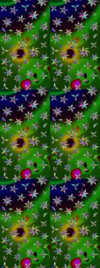 Çiçeksel çizim kalıbının yansıması. Vadinin çiçekleri yeşil ve siyah renklerde.