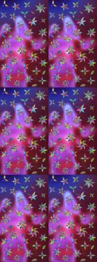 Elle boyanmış suluboya resim çizimleri, çiçekler ve bitkiler. Mor ve mor renkte çiçekler.