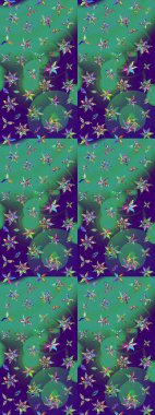 Raster illüstrasyonu. Küçük çiçekteki sevimli çiçek deseni. Mavi ve yeşil renkte çiçekler.