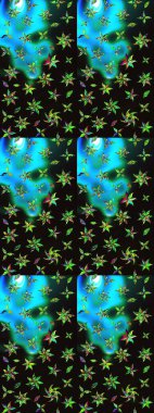 Raster illüstrasyonu. Soyut çiçek çizim kalıbı arka planı. Raster deseni. Siyah ve mavi renklerde. Küçük çiçekte sevimli çiçek deseni var..