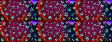 Raster. Kırmızı ve mor renkte güzel çiçekleri olan eskiz deseni, suluboya çiçek deseni, duvar kağıdı, kart veya kumaş için fayanslı.